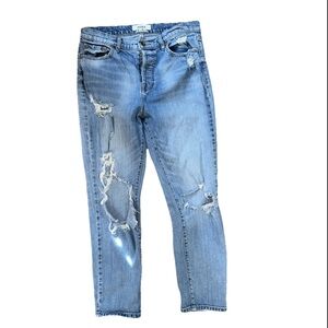 Pistola High Rise Mom Jeans Light Wash Blue Women 30 Distressed Holes Straight